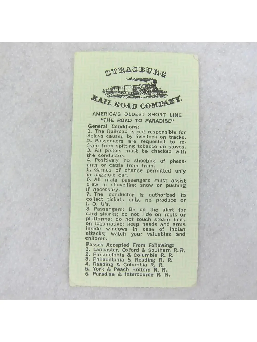 Strasburg Rail Road Co Pennsylvania Short Line Conditions Antique 1890s RARE